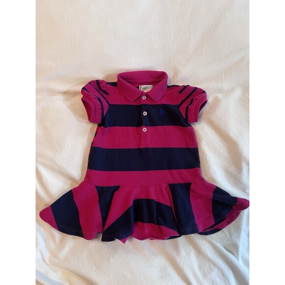 Ralph Lauren Polo Style Tennis Dress Baby Girl 6 Months Pink & Navy 100% Cotton - Picture 1 of 4